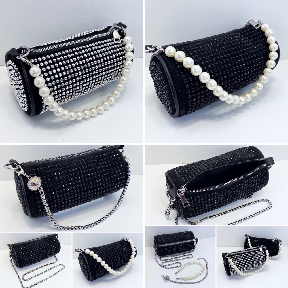 Rhinestones Decorated Round Cylinder Shape Bag